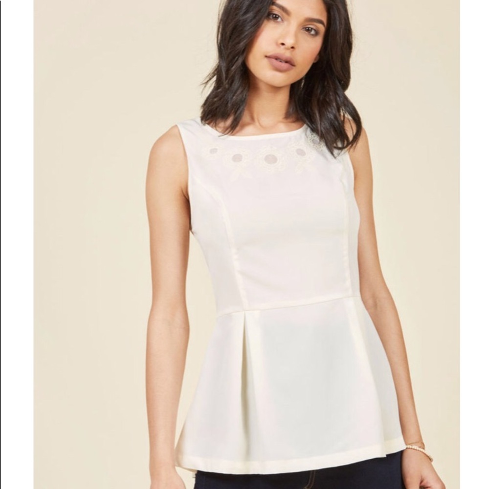 ModCloth Pleated Ivory Top